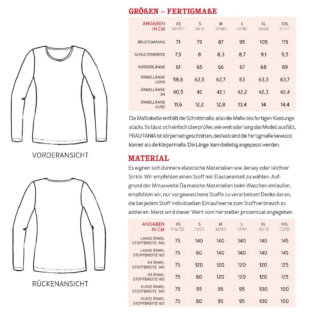 Papierschnittmuster Basicshirt Frau Tania XS-XXL